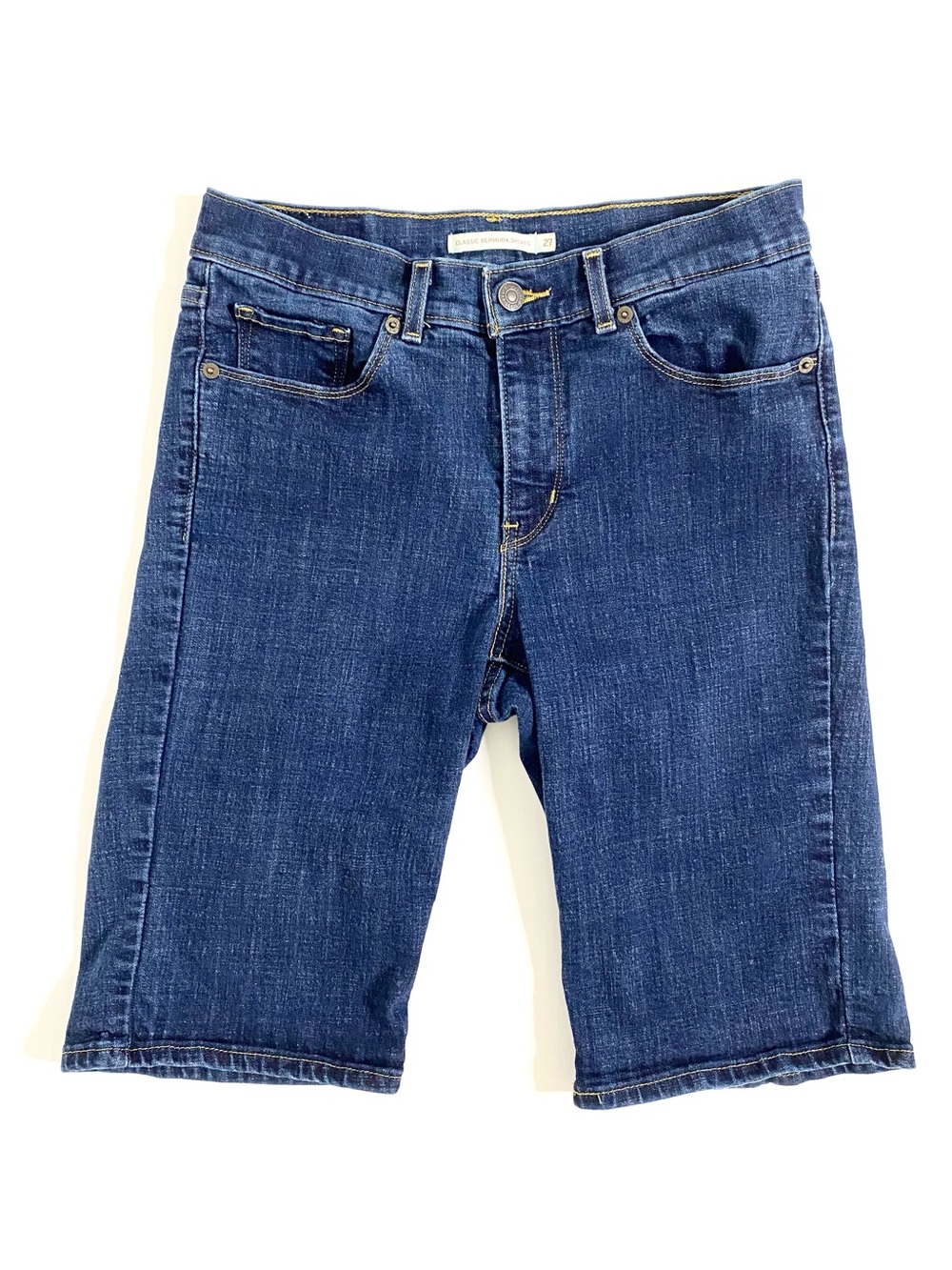 Levi’s | Dark-Wash Denim Mid-Rise Classic Bermuda Jean Shorts Sz 27